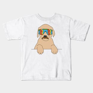 Dog with a moustache wearing 80's skiing sunglasses Kids T-Shirt